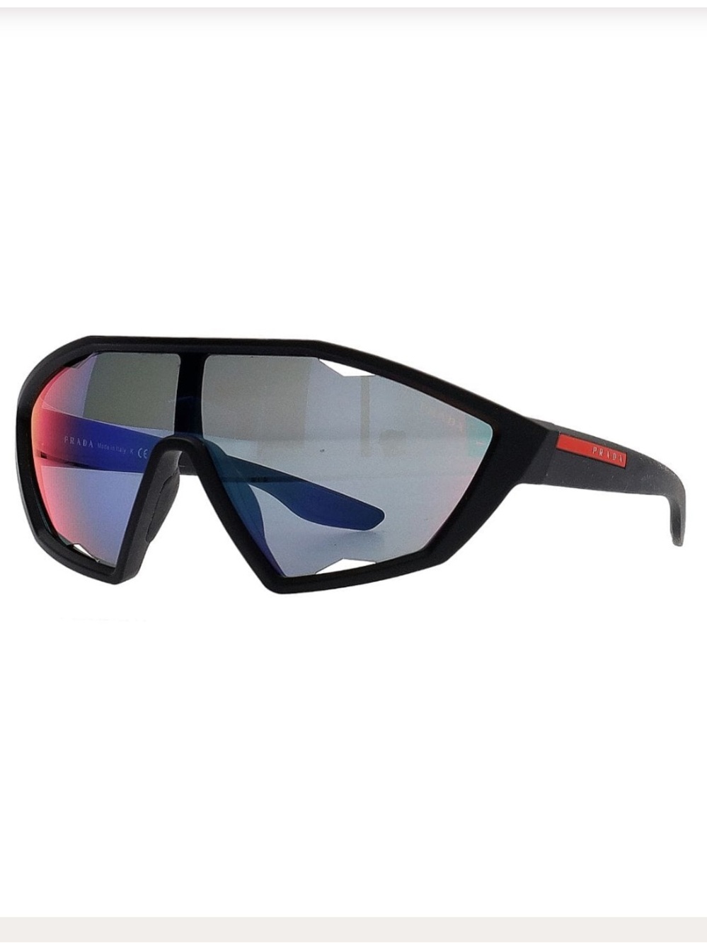 Final Price- Prada Men’s Black Frame Sports Sunglasses with Red Mirrored Lenses